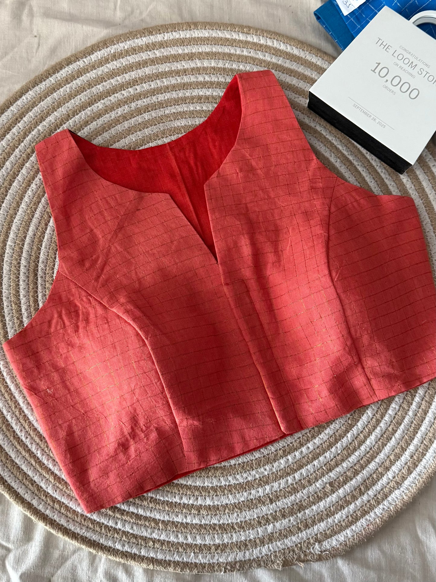 Peach Brown Sungudi Cotton Racer Back Blouse