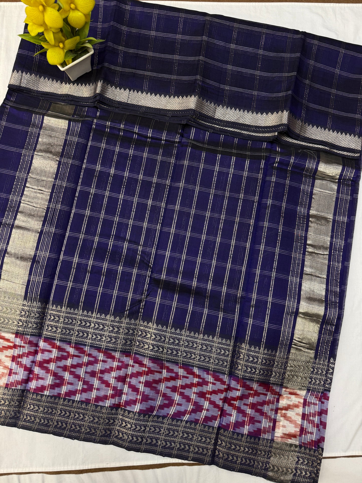 Navy Blue Mangalgiri Ikkat Handloom Sarees