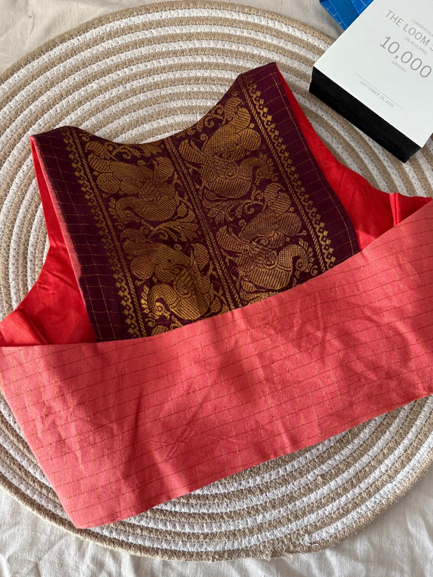 Peach Brown Sungudi Cotton Racer Back Blouse