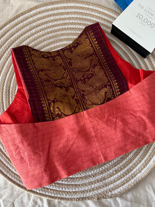 Peach Brown Sungudi Cotton Racer Back Blouse