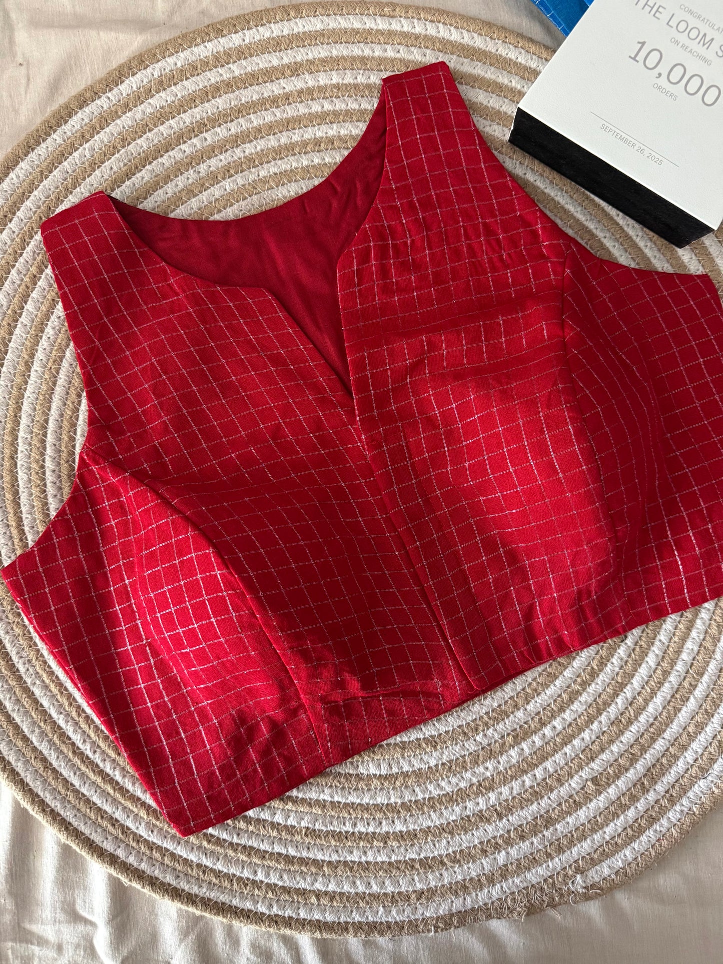 Red Black Sungudi Cotton Racer Back Blouse