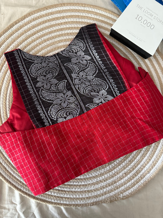 Red Black Sungudi Cotton Racer Back Blouse