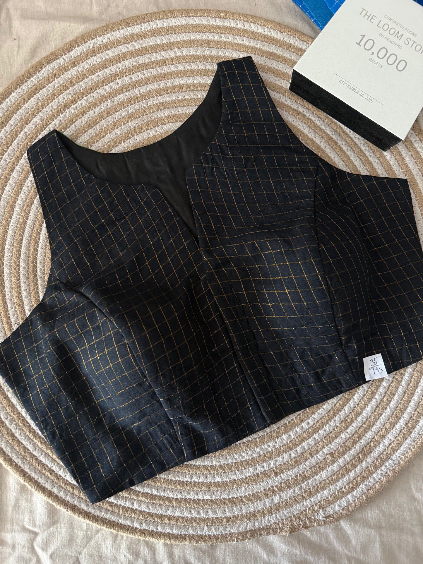 Black Green Sungudi Cotton Racer Back Blouse