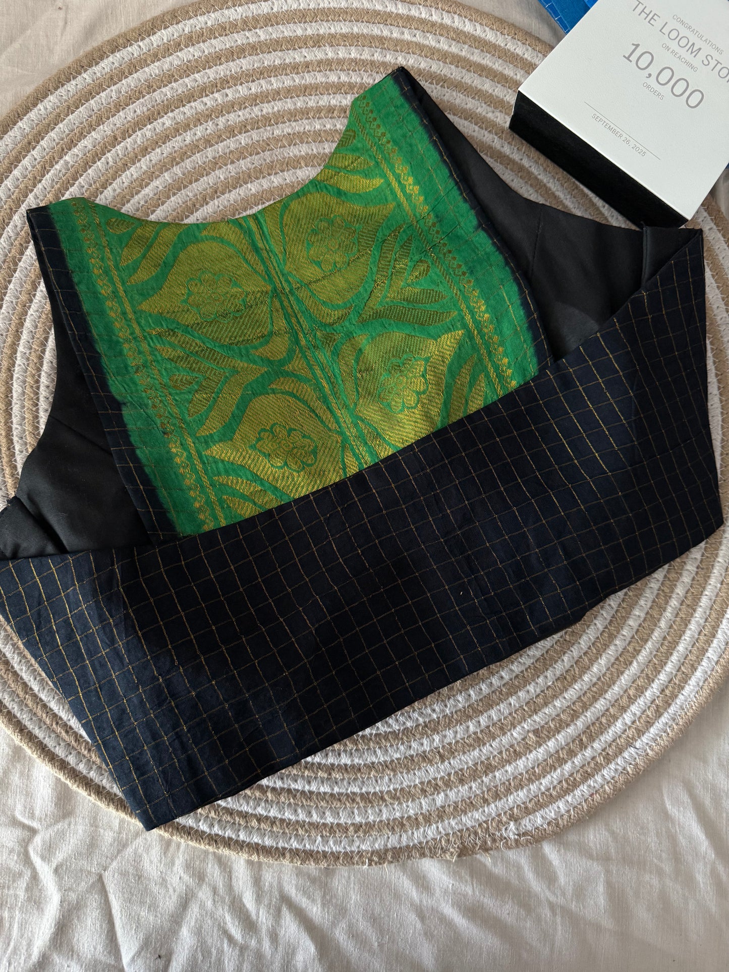 Black Green Sungudi Cotton Racer Back Blouse