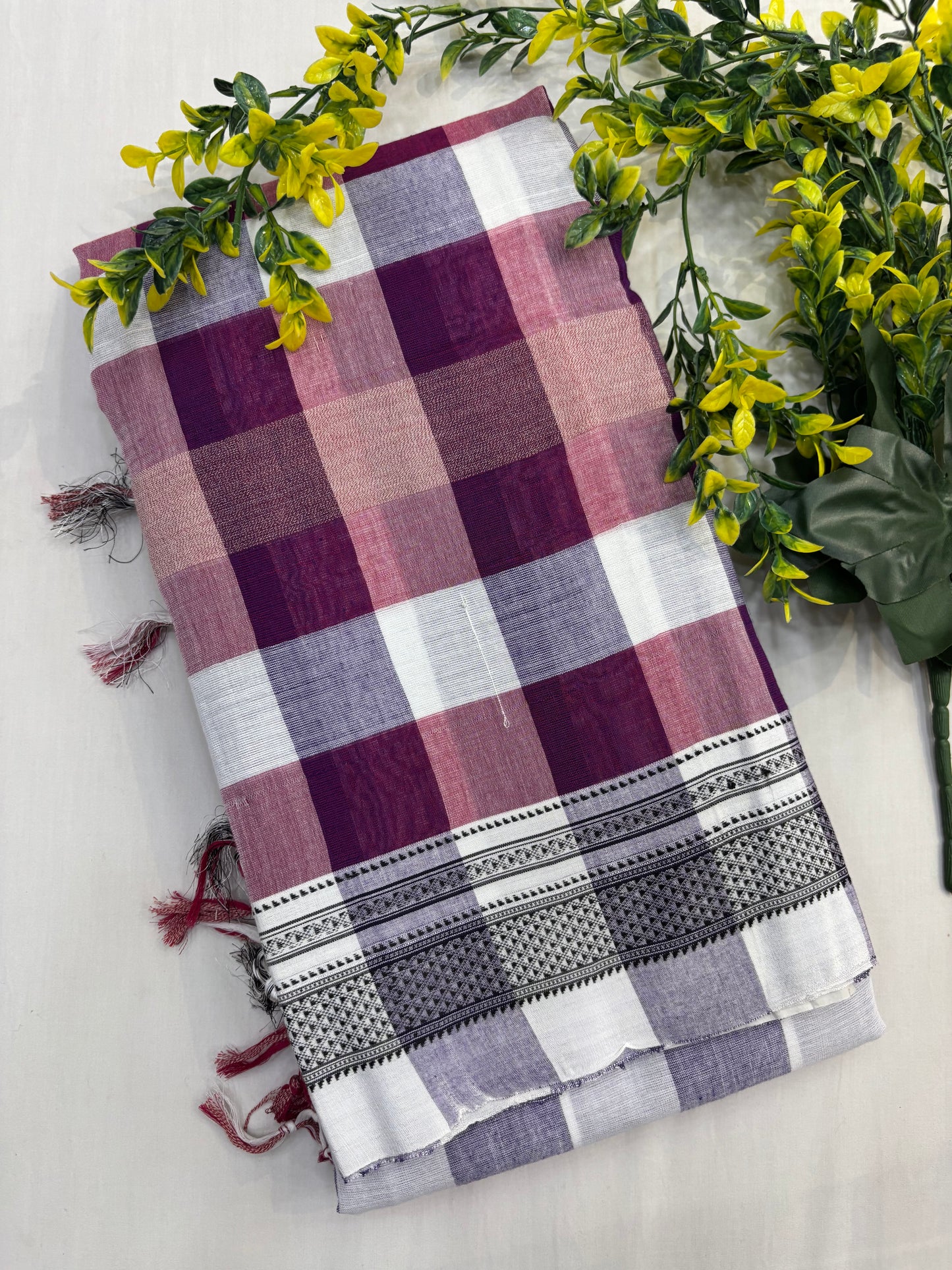 Rose Blue Checks Handloom Ilkal Saree