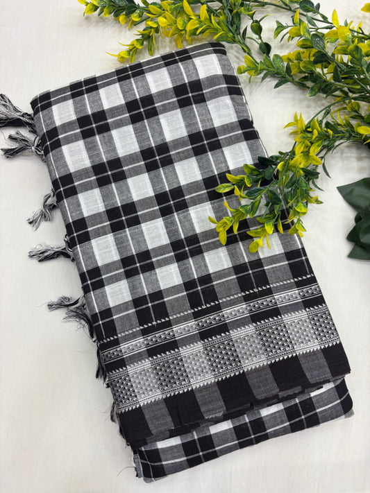 Black & White Box Handloom Ilkal Saree