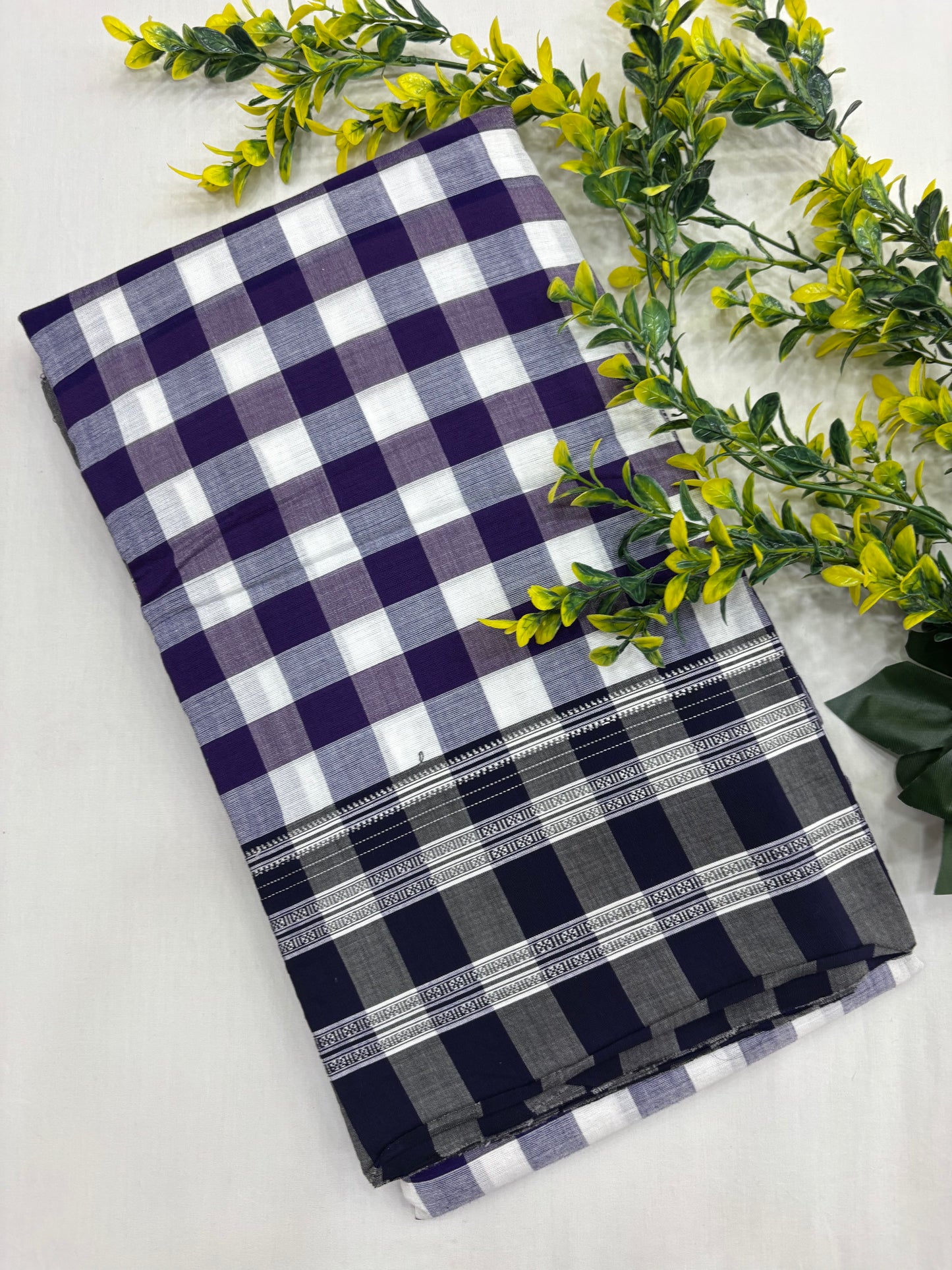 Purple White Box Checks Handloom Ilkal Saree