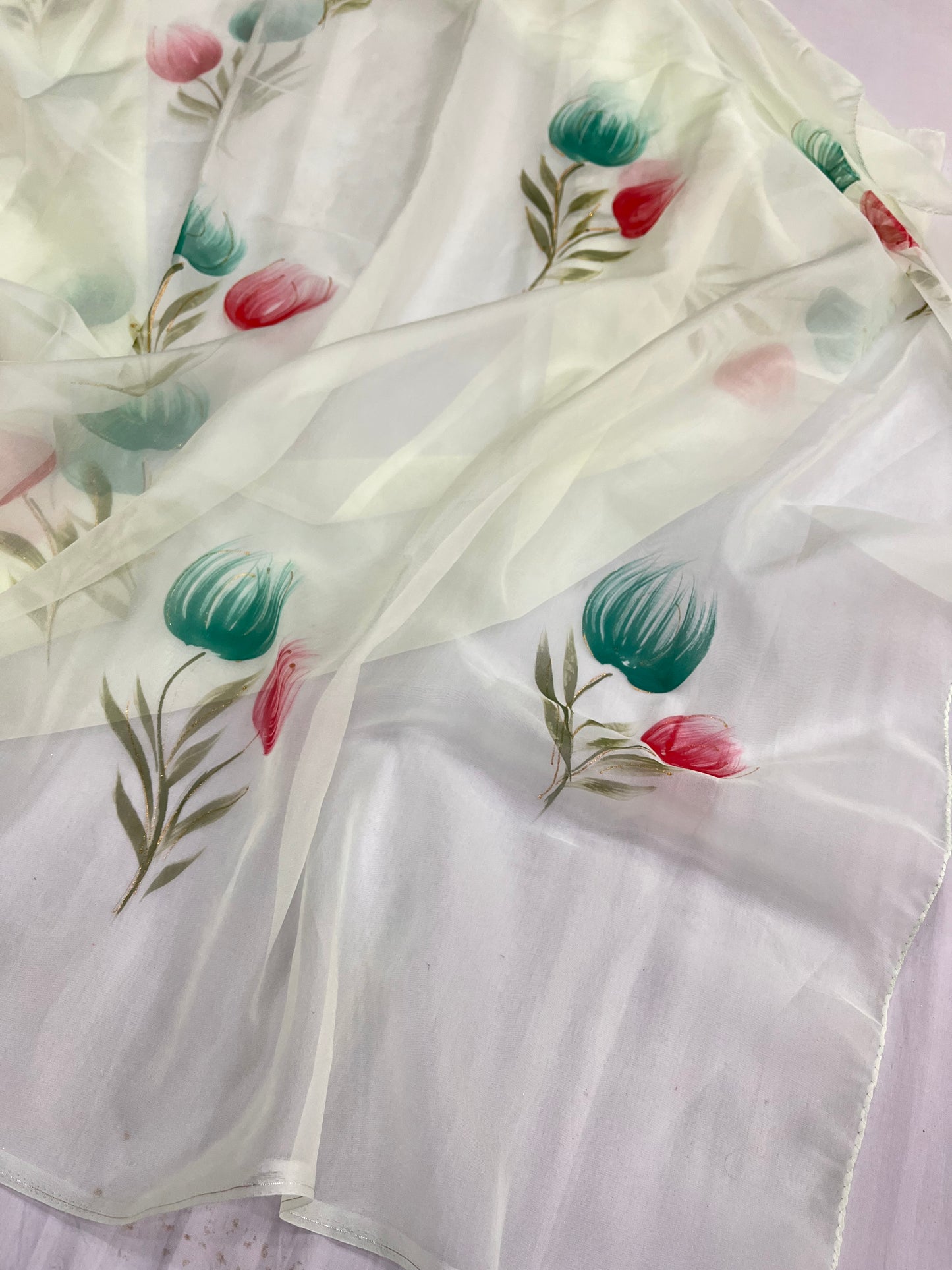 Light Mint Organza Floral Saree