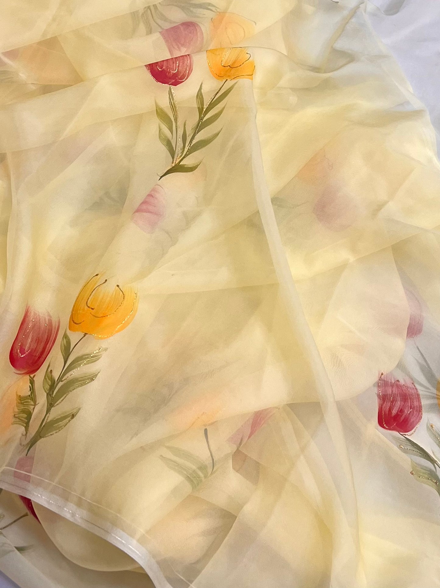 Yellow Organza Floral Saree