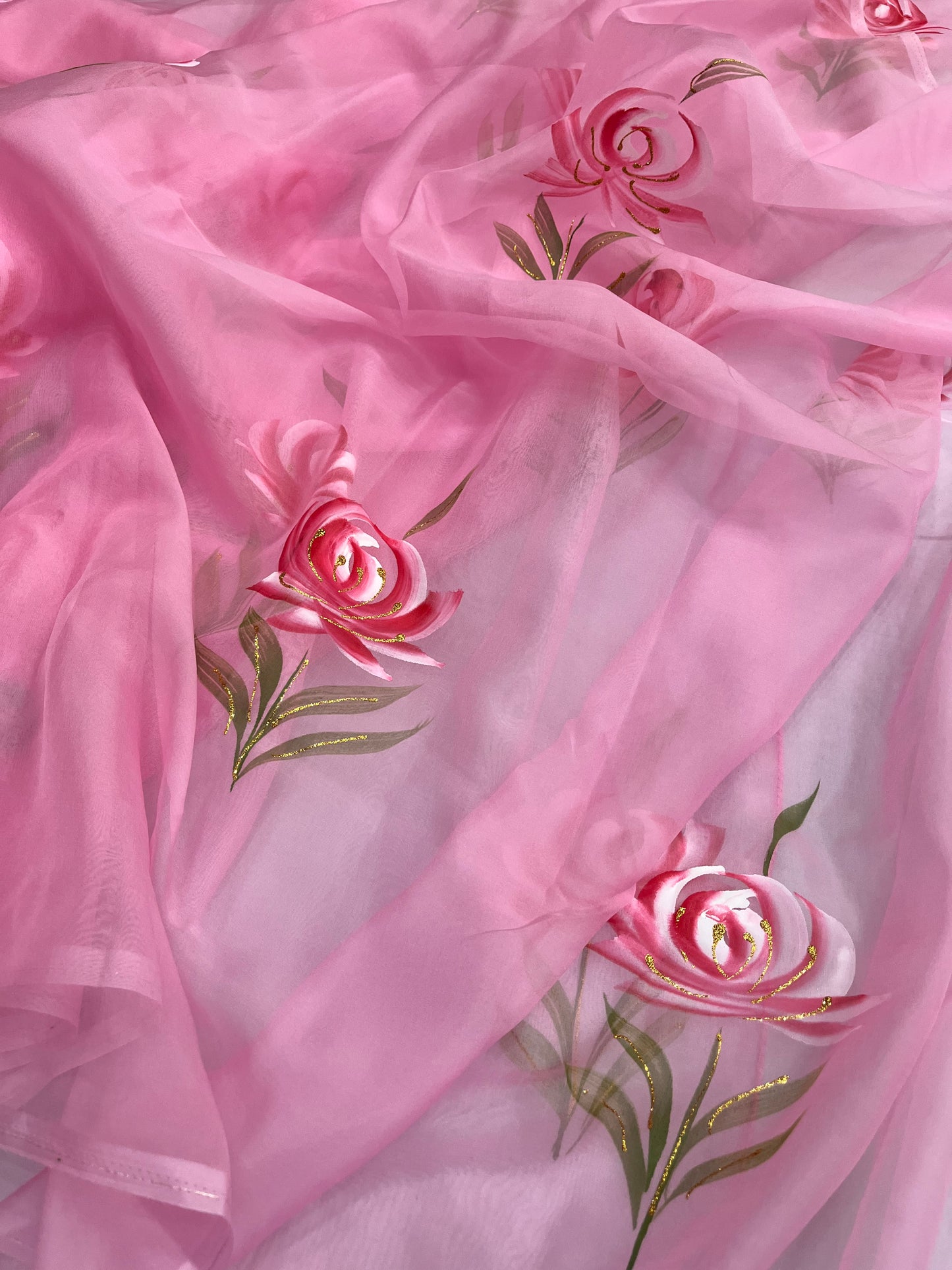 Pink Organza Floral Saree