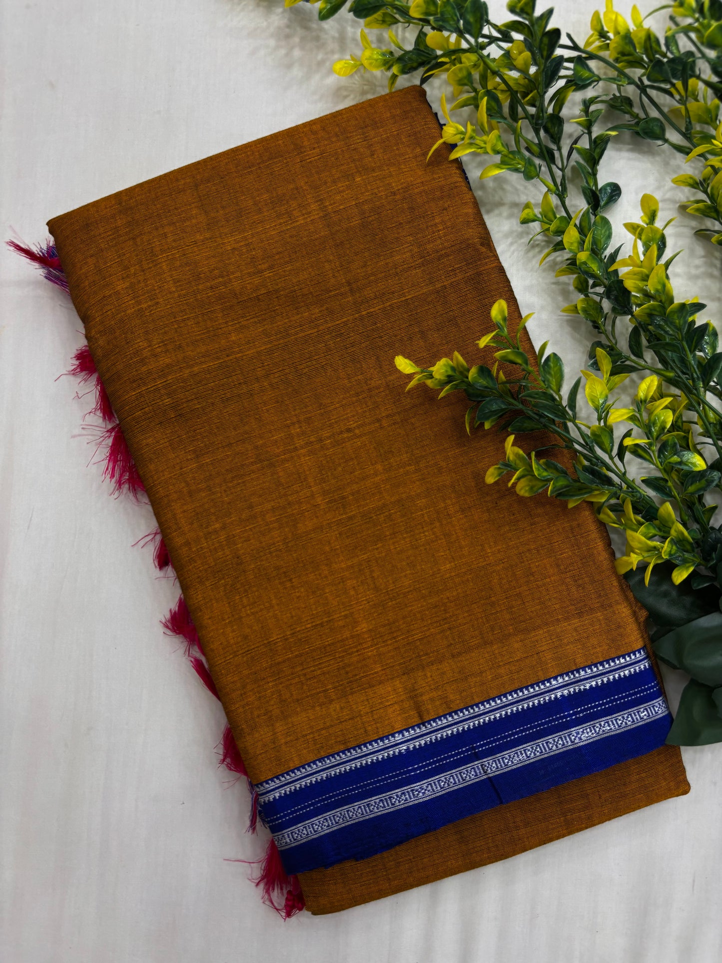 Mustard Blue Viscose Handloom Ilkal Saree
