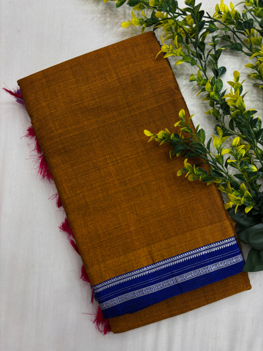Mustard Blue Viscose Handloom Ilkal Saree