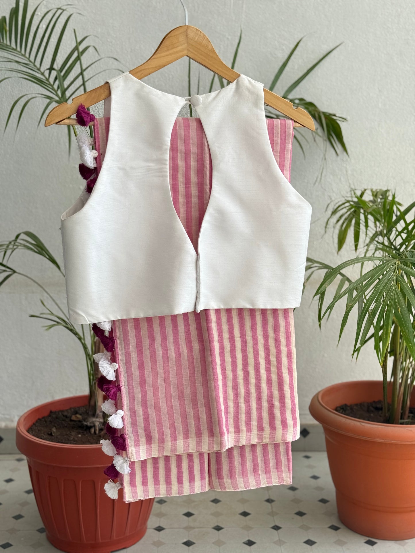 Pink White Stripe Saree Blouse Combo Set (Dispatch June 15th 2026)