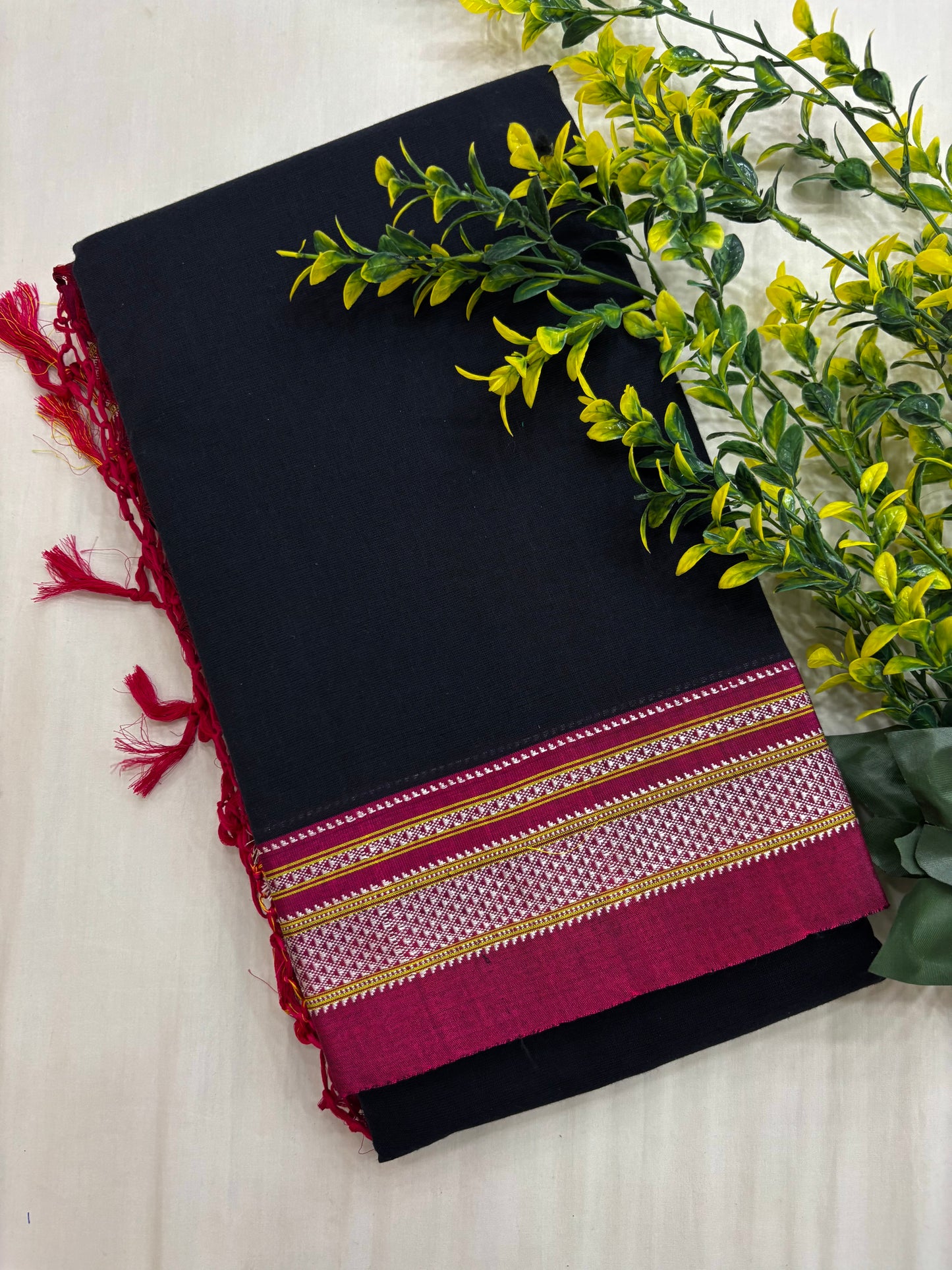 Pink Black Handloom Ilkal Saree