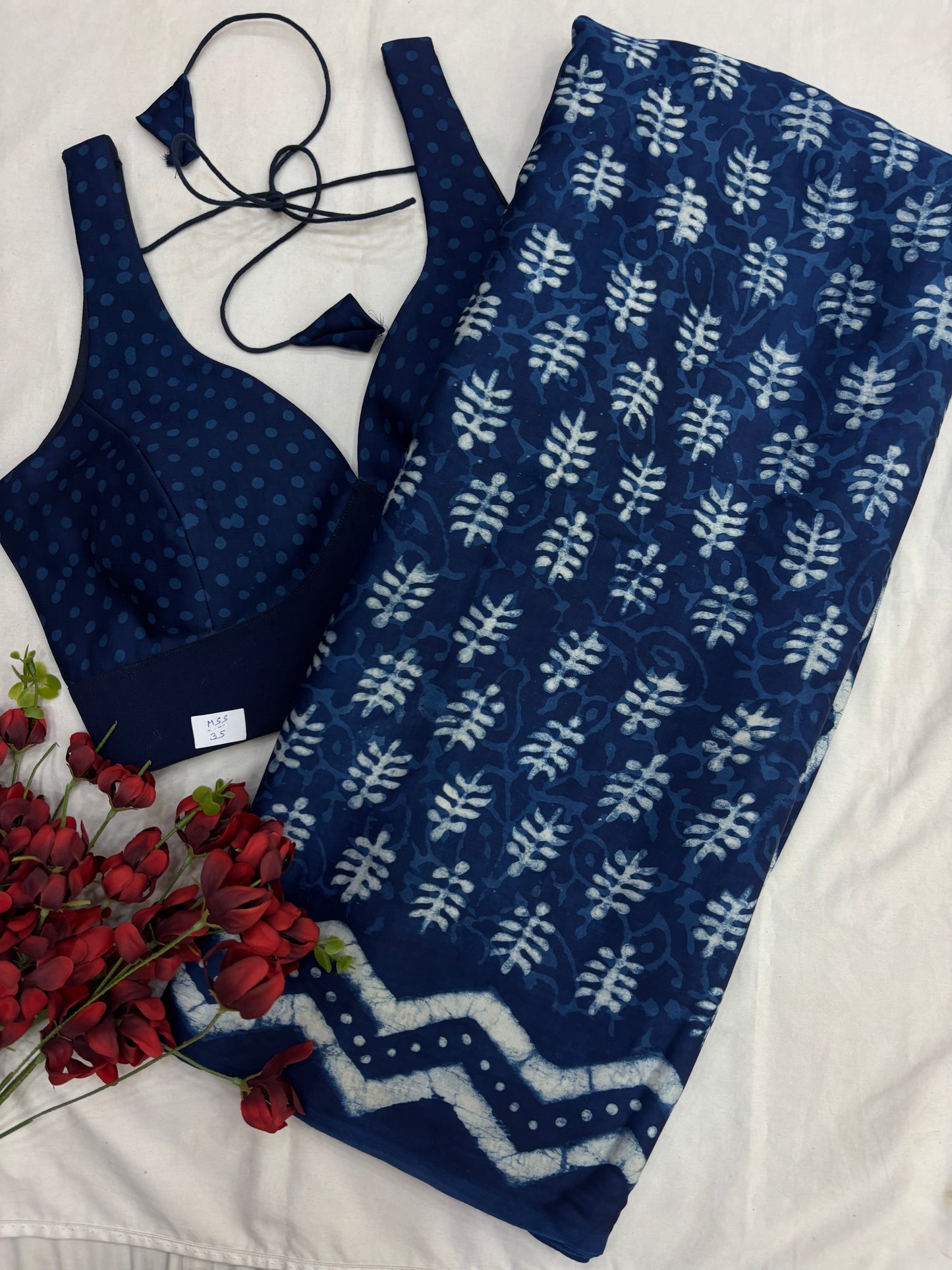 Neel Katha Indigo Modal Silk Saree & Blouse Set