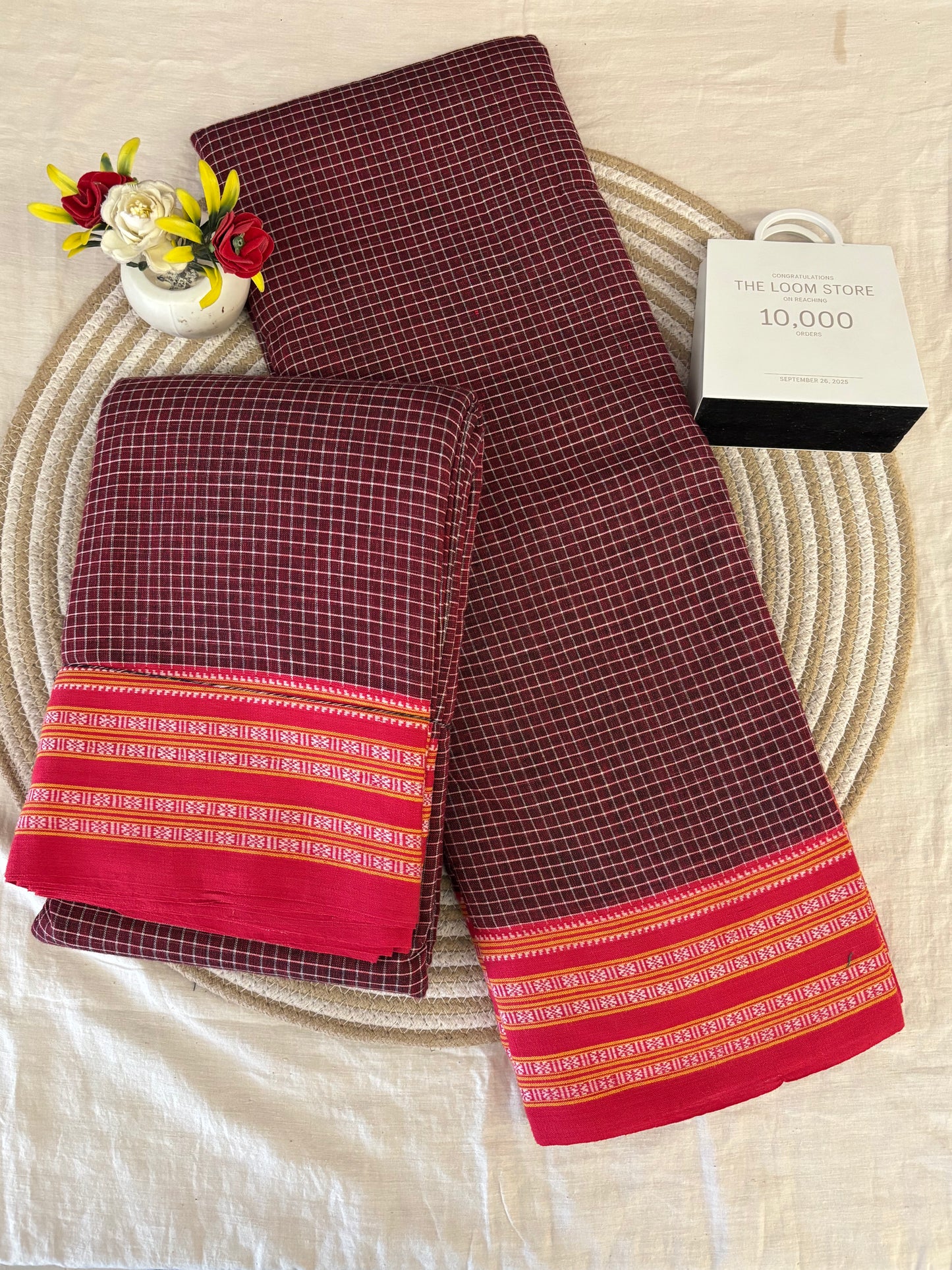 Maroon Red Gadi Dadi Border Patteda Anchu Saree