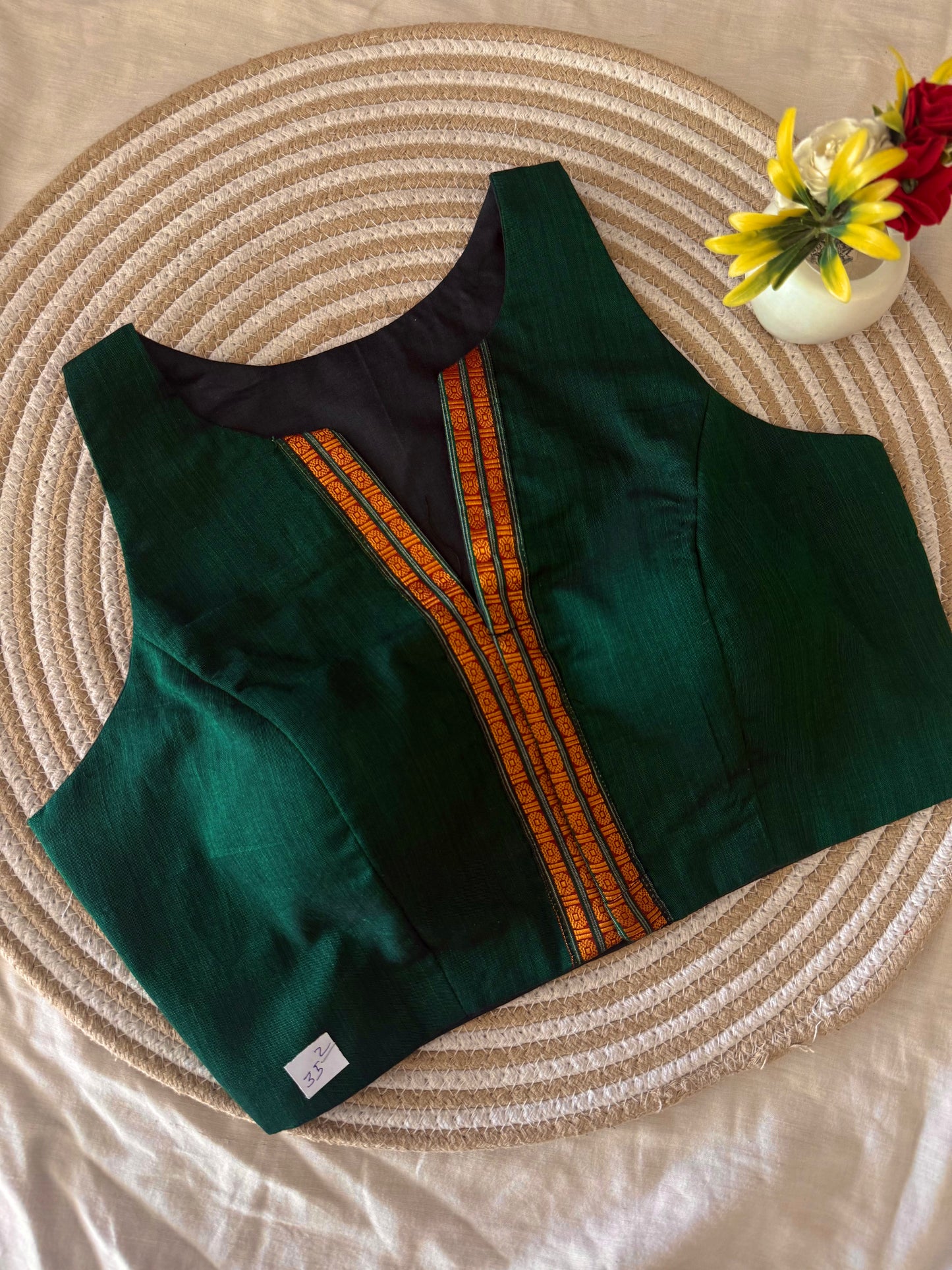 Green Bomkai Narayanpet Racer Back Blouse