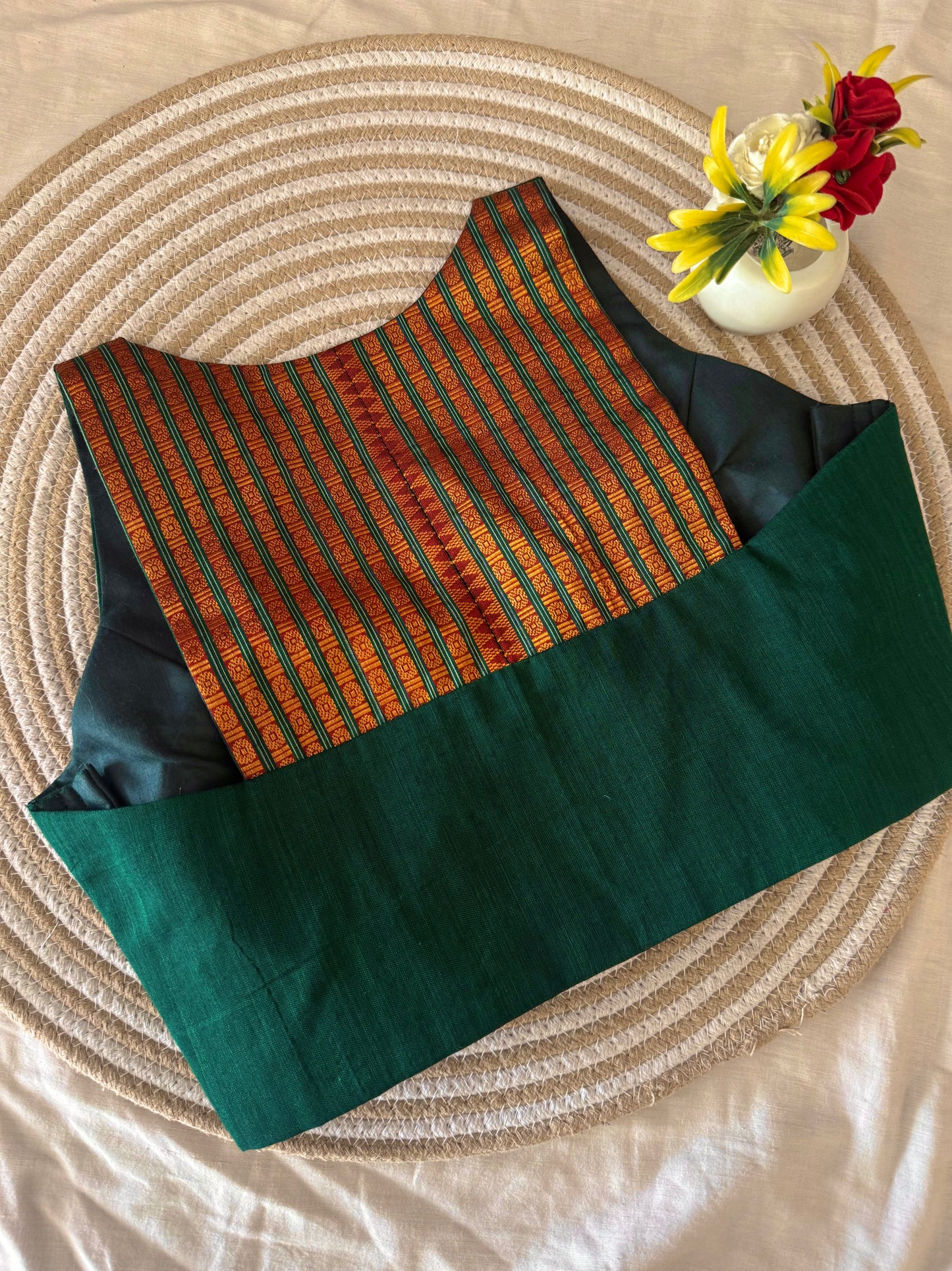 Green Bomkai Narayanpet Racer Back Blouse
