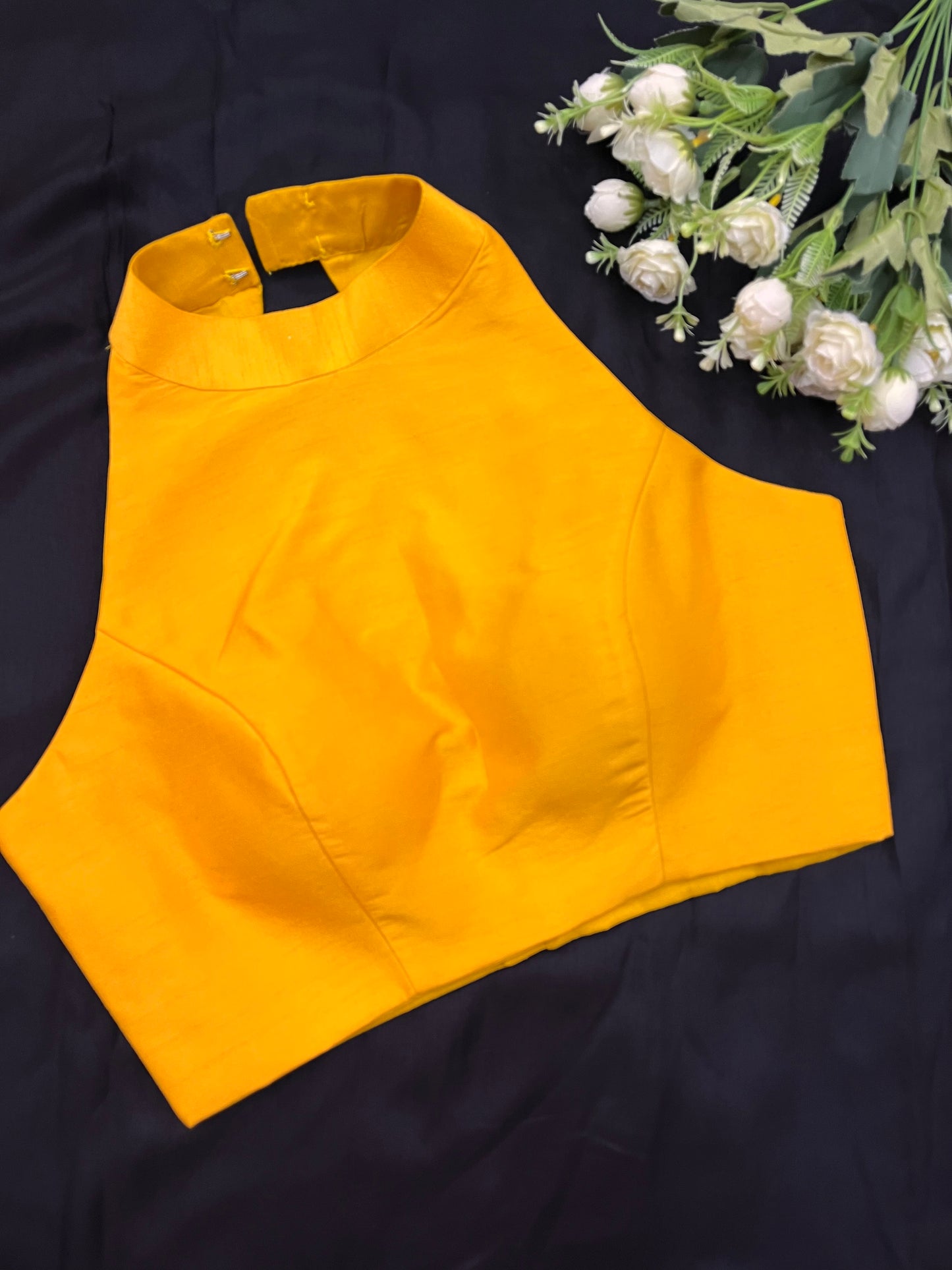 Yellow Halter Neck Raw Silk Blouse