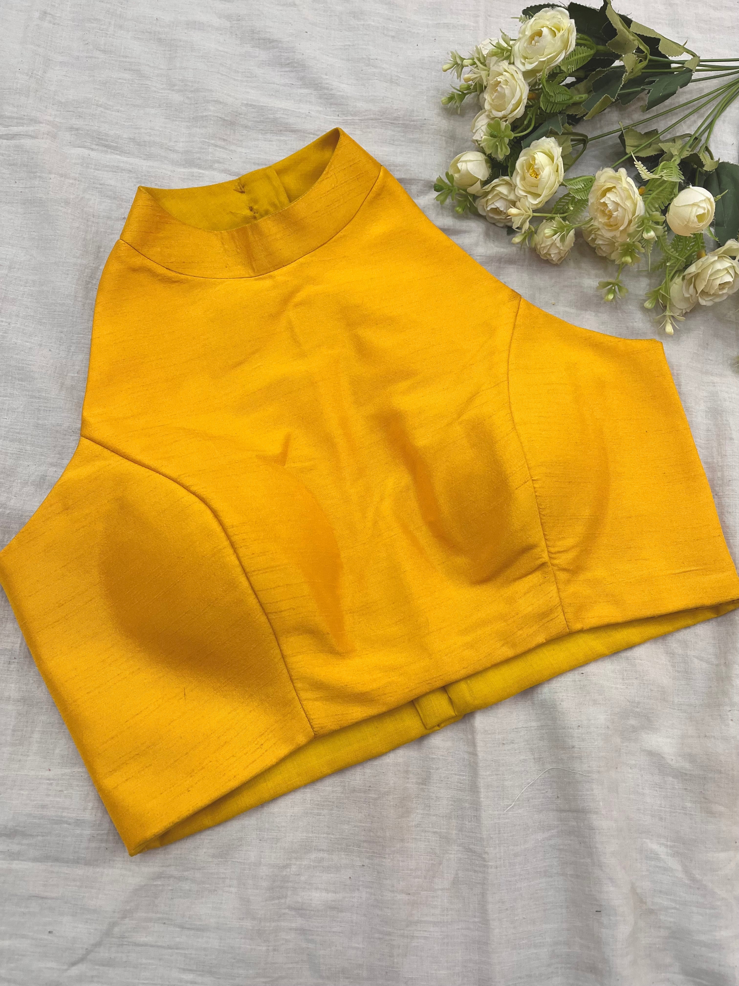 Yellow Halter Neck Raw Silk Blouse The Loom Store