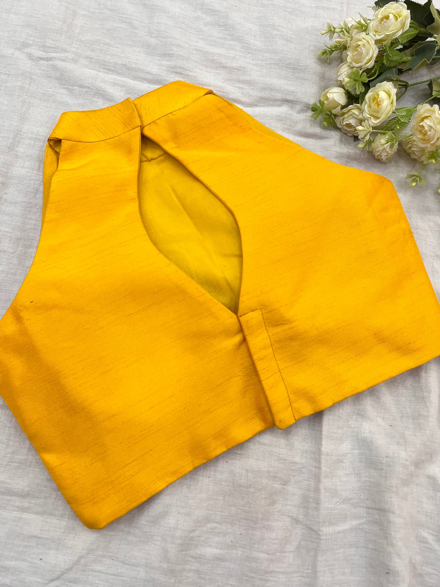 Yellow Halter Neck Raw Silk Blouse