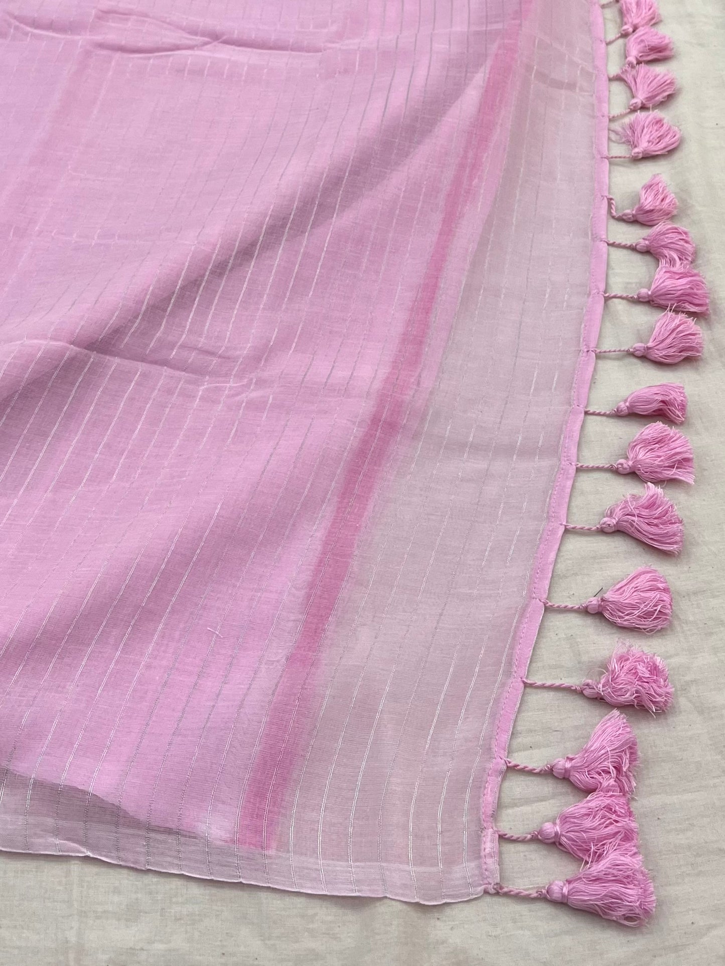 Light Pink Zari Lines Mulmul Saree