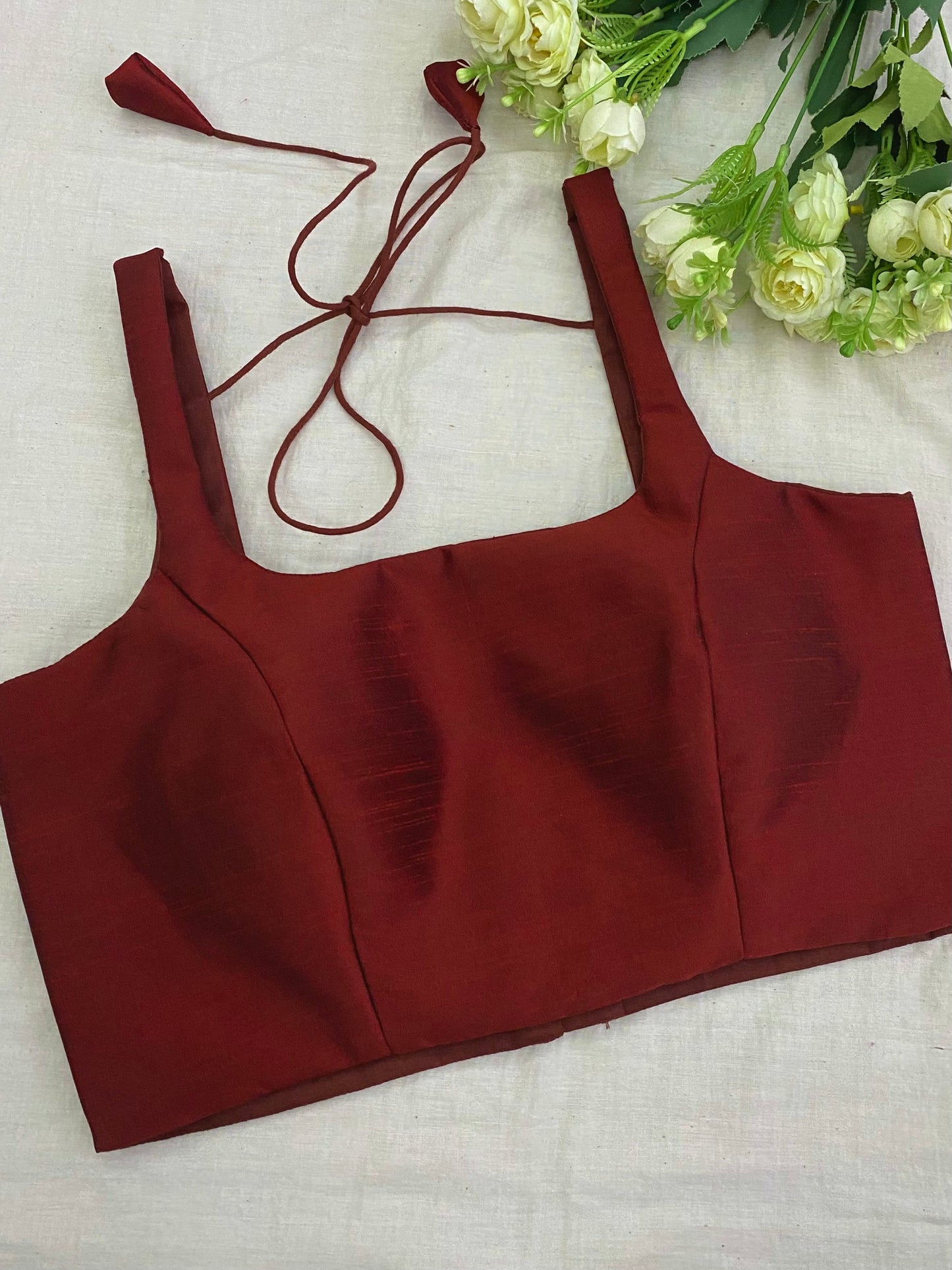 Maroon Raw Silk Basic Strap Blouse