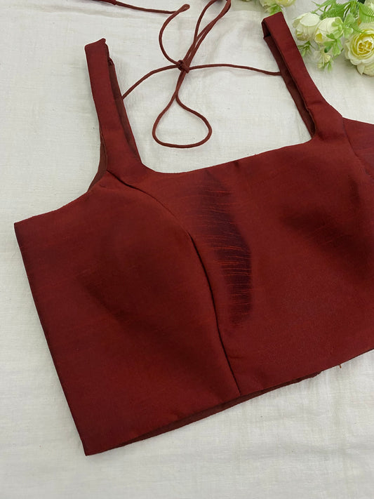 Maroon Raw Silk Basic Strap Blouse