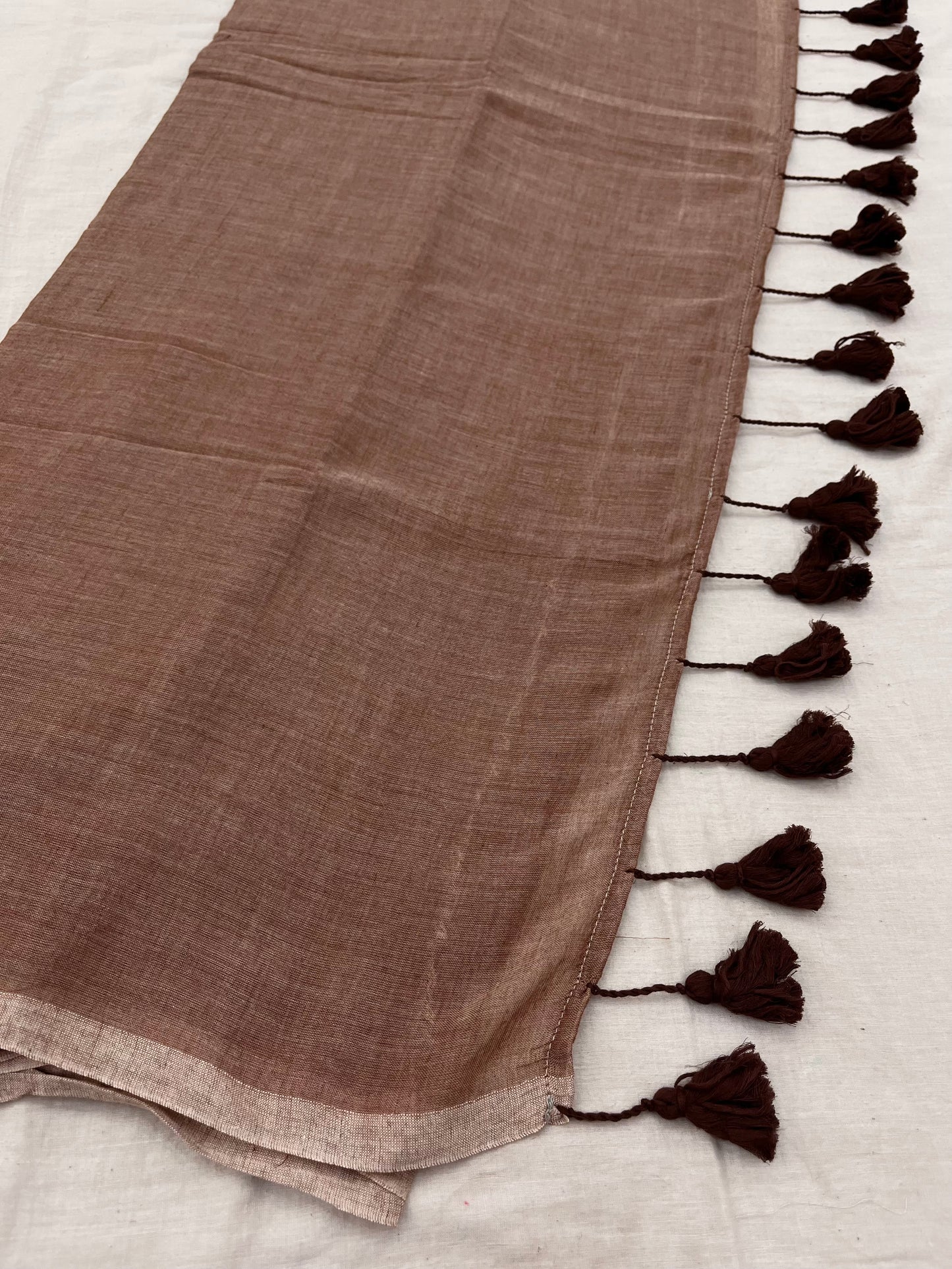 Coffee Toffee Mulmul Saree With Tassels