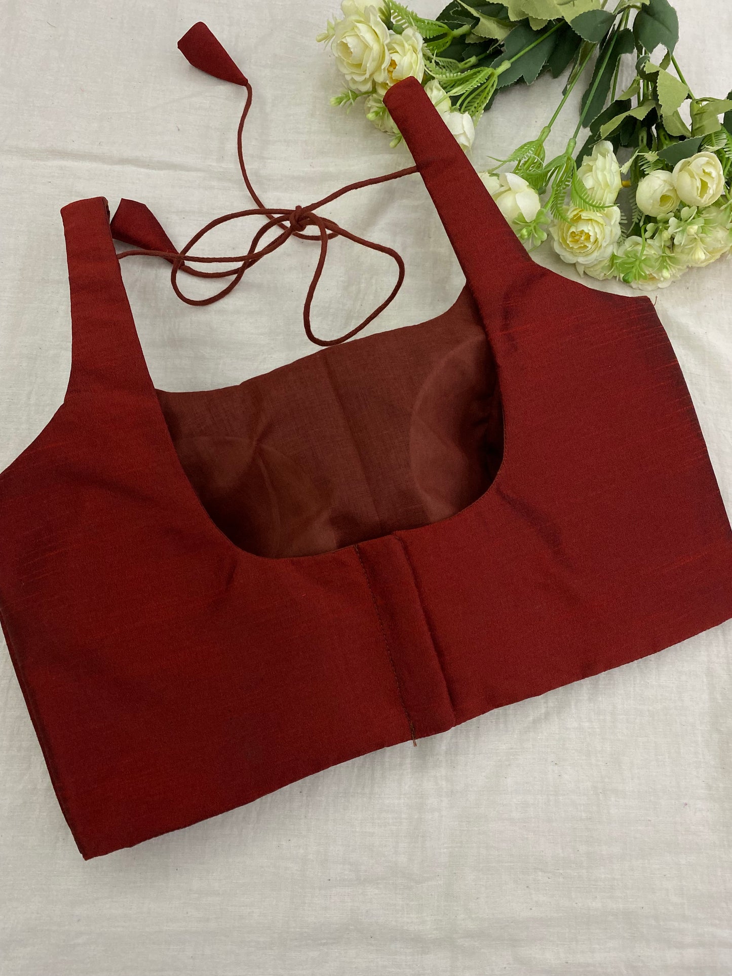 Maroon Raw Silk Basic Strap Blouse