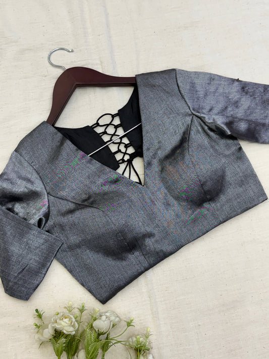 Metallic Tissue Elastic Sleeves Blouse