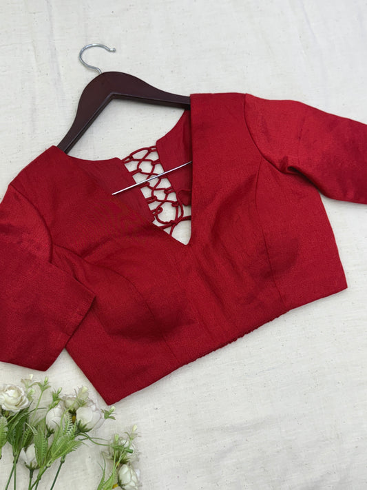 Scarlet Red Tissue Elastic Sleeves Blouse