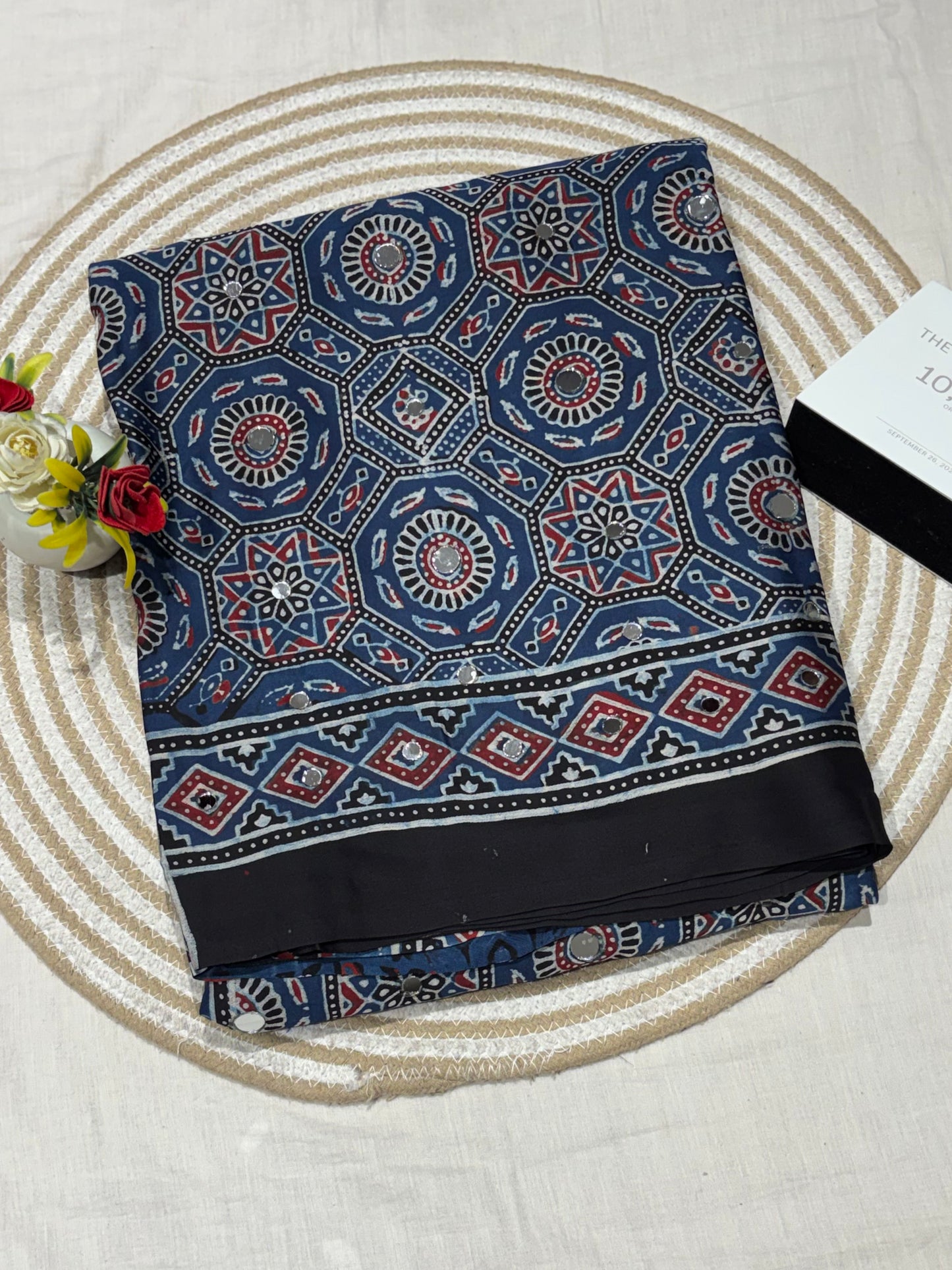 Kalpana Blue Jalna Ajrakh Mirror Saree (Limited Peices)