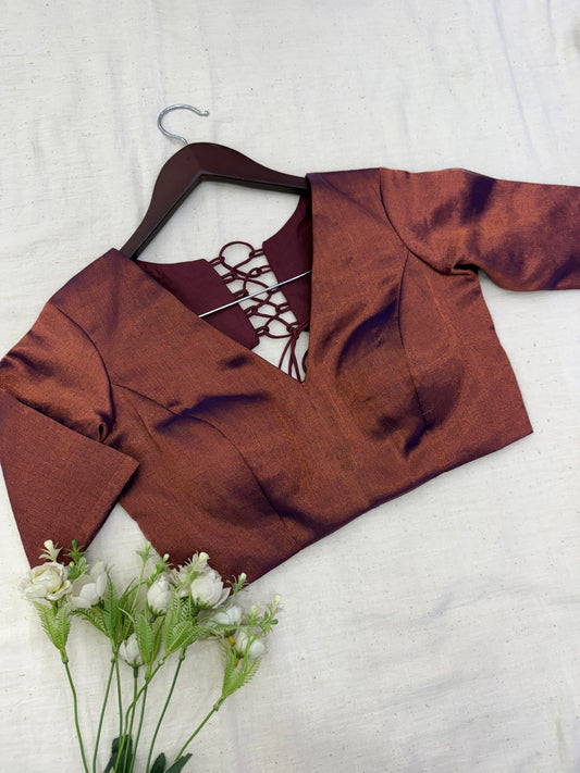 Copper Blue Tissue Elastic Sleeves Blouse