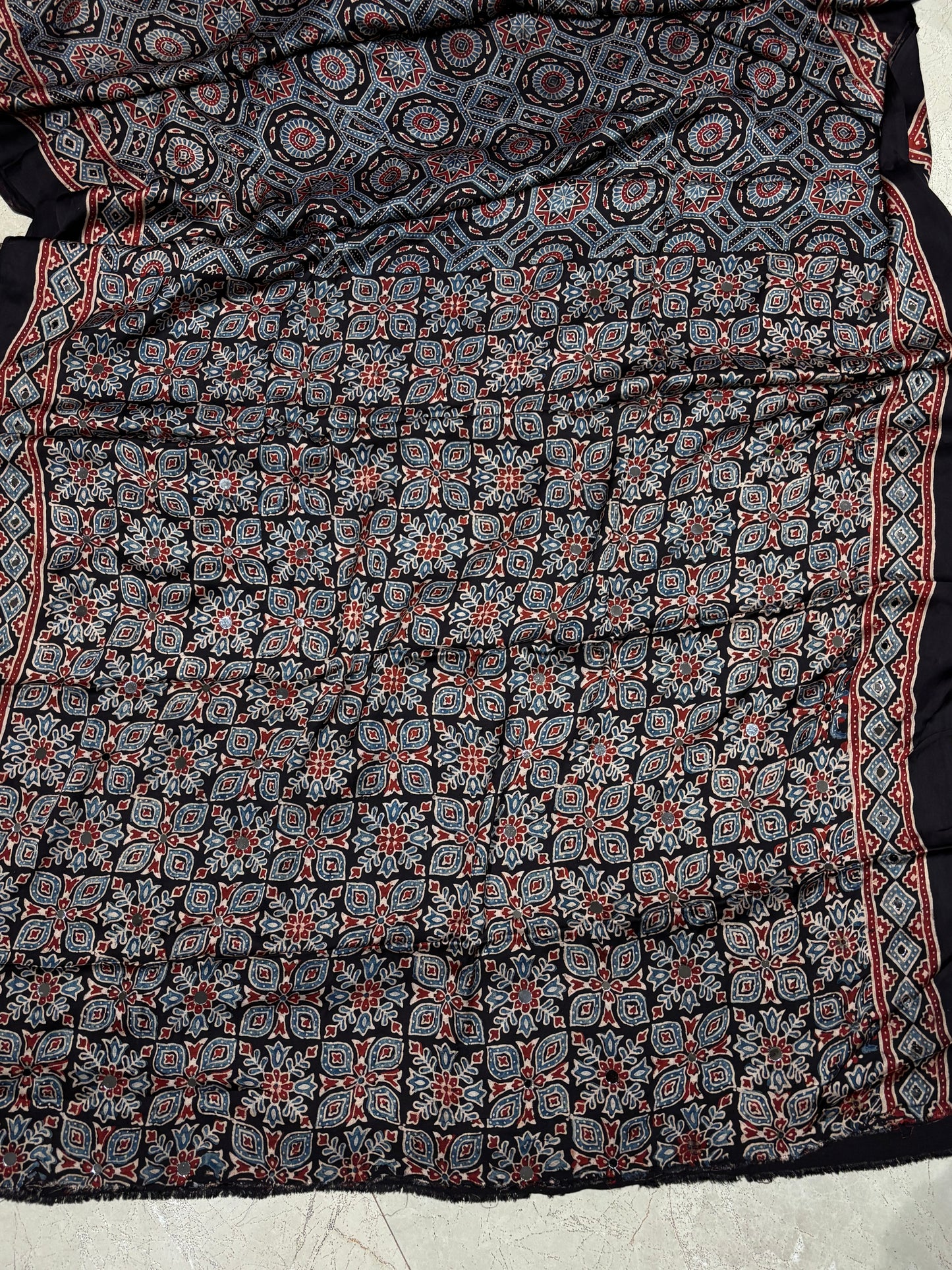 Kalpana Black Jalna Ajrakh Mirror Saree (Limited Peices)
