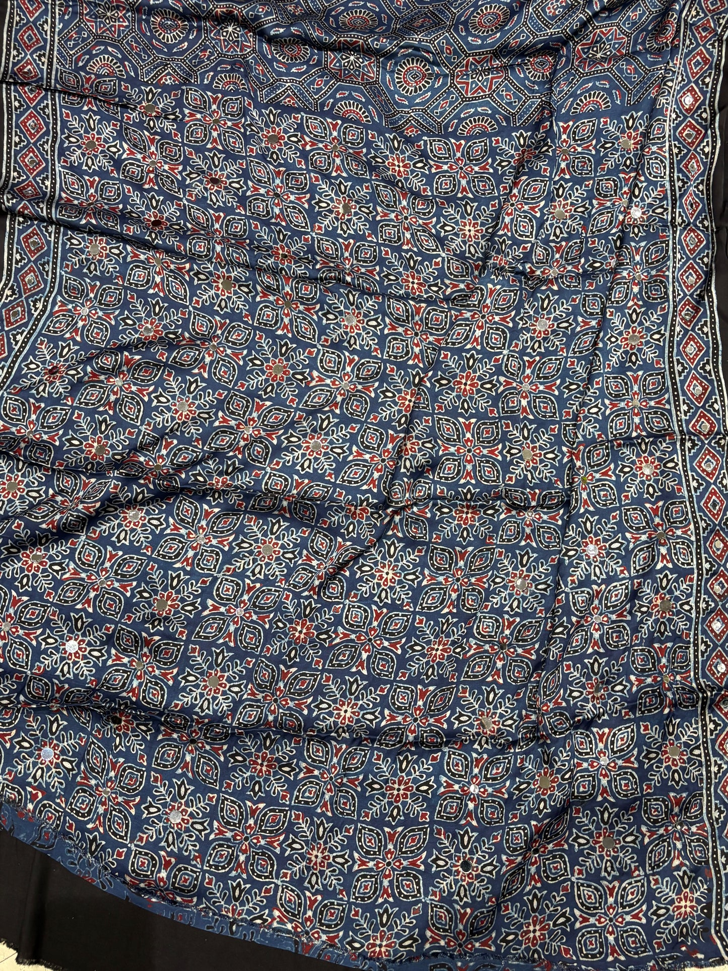 Kalpana Blue Jalna Ajrakh Mirror Saree (Limited Peices)