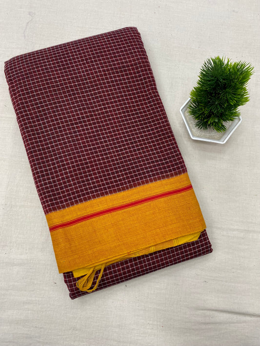 Maroon Yellow Patteda Anchu Saree