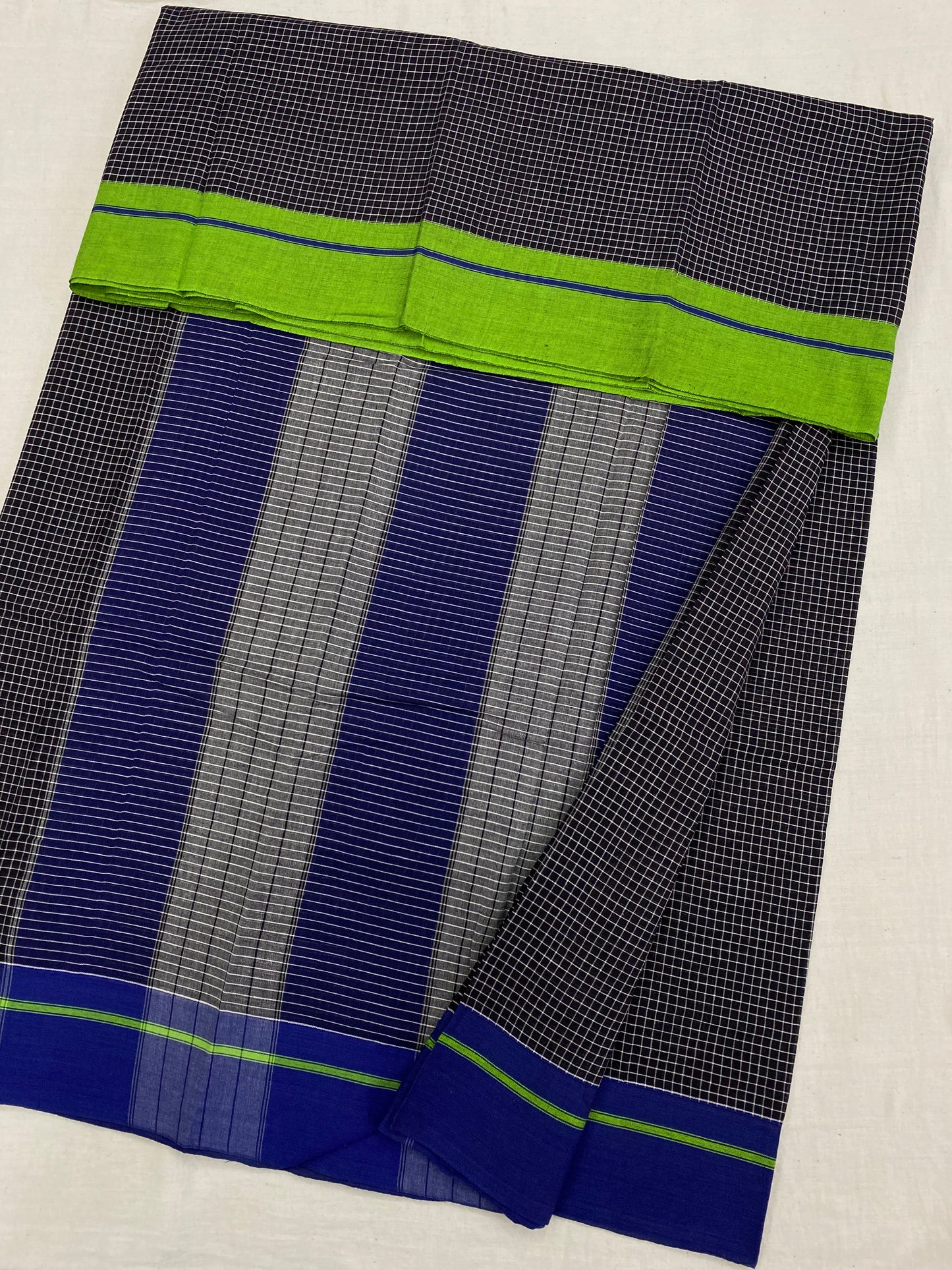 Parrot-Blue Border Black Patteda Anchu Saree