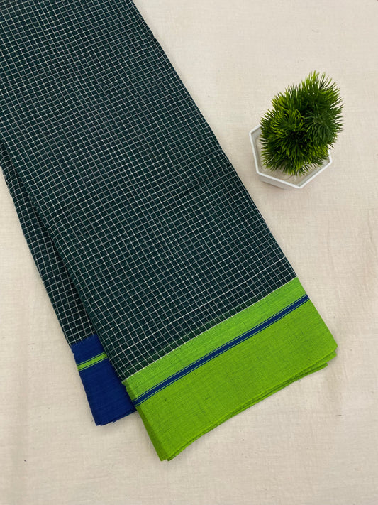 Parrot-Blue Border Green Patteda Anchu Saree