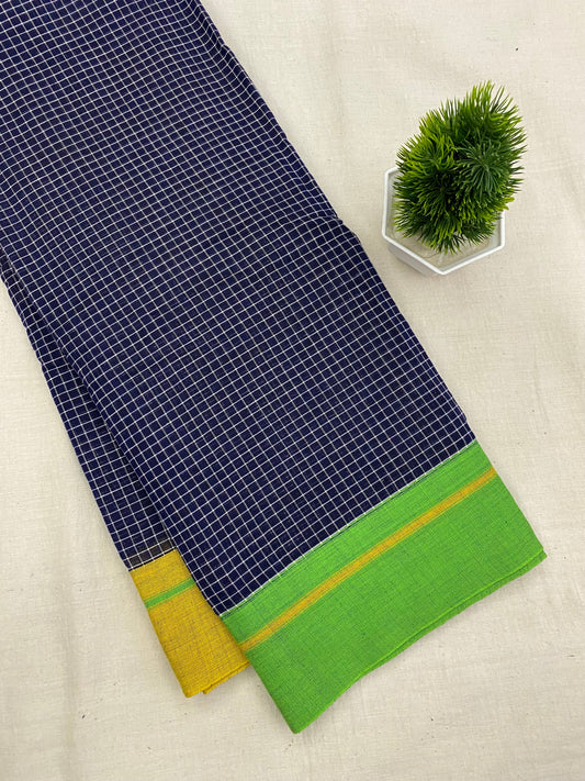 Green-Yellow Border Blue Patteda Anchu Saree