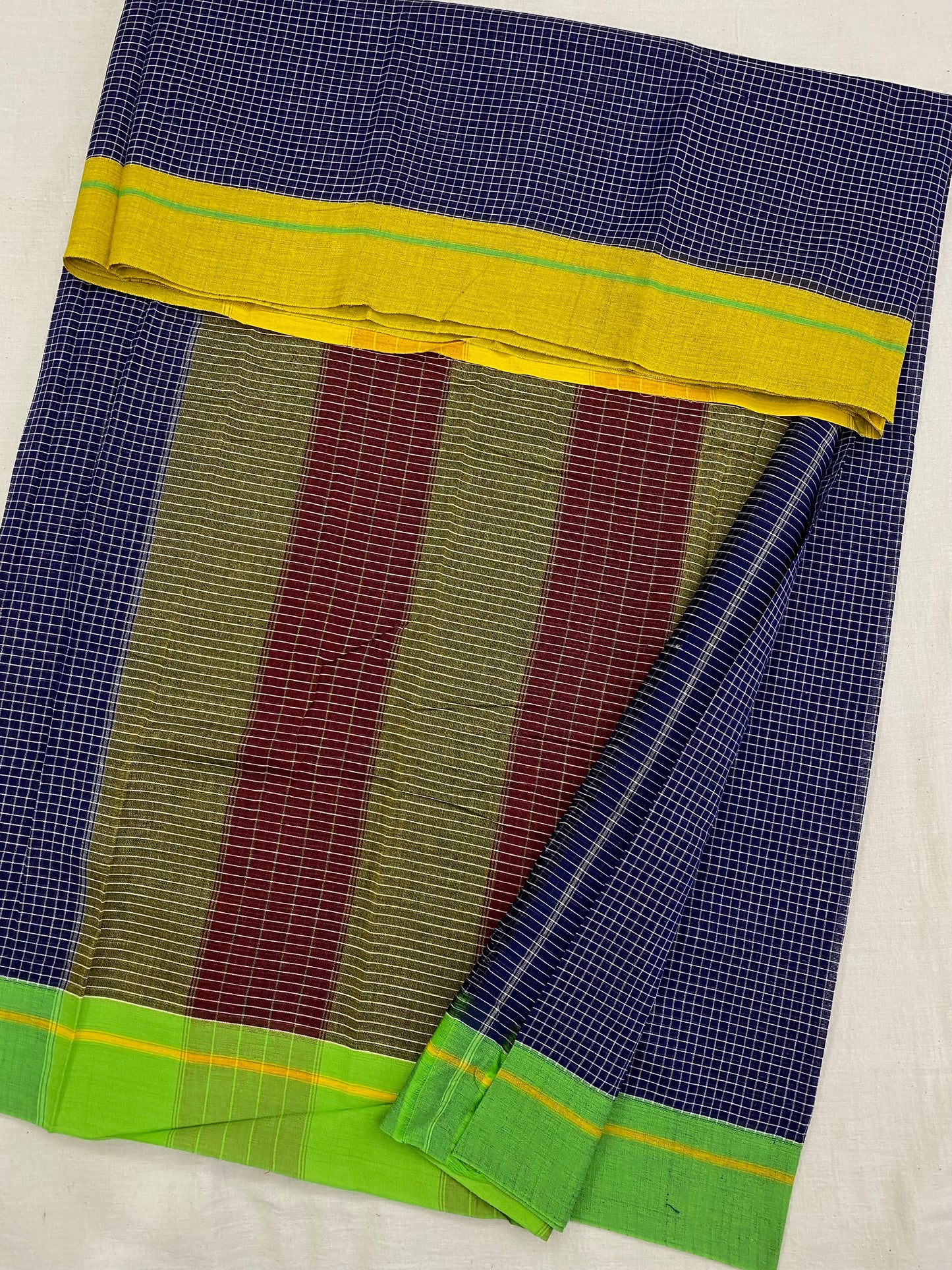 Green-Yellow Border Blue Patteda Anchu Saree