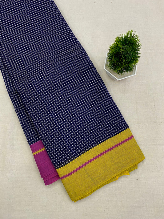 Yellow-Pink Border Blue Patteda Anchu Saree