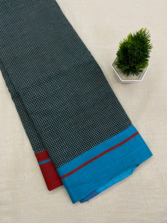 Red-Blue Border Green Patteda Anchu Saree