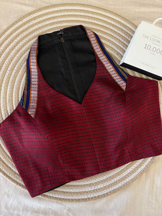 Khun Halter Neck Maroon Blue Blouse