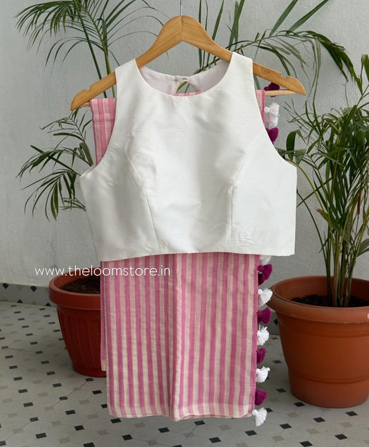 Pink White Stripe Saree Blouse Combo Set (Dispatch June 15th 2026)