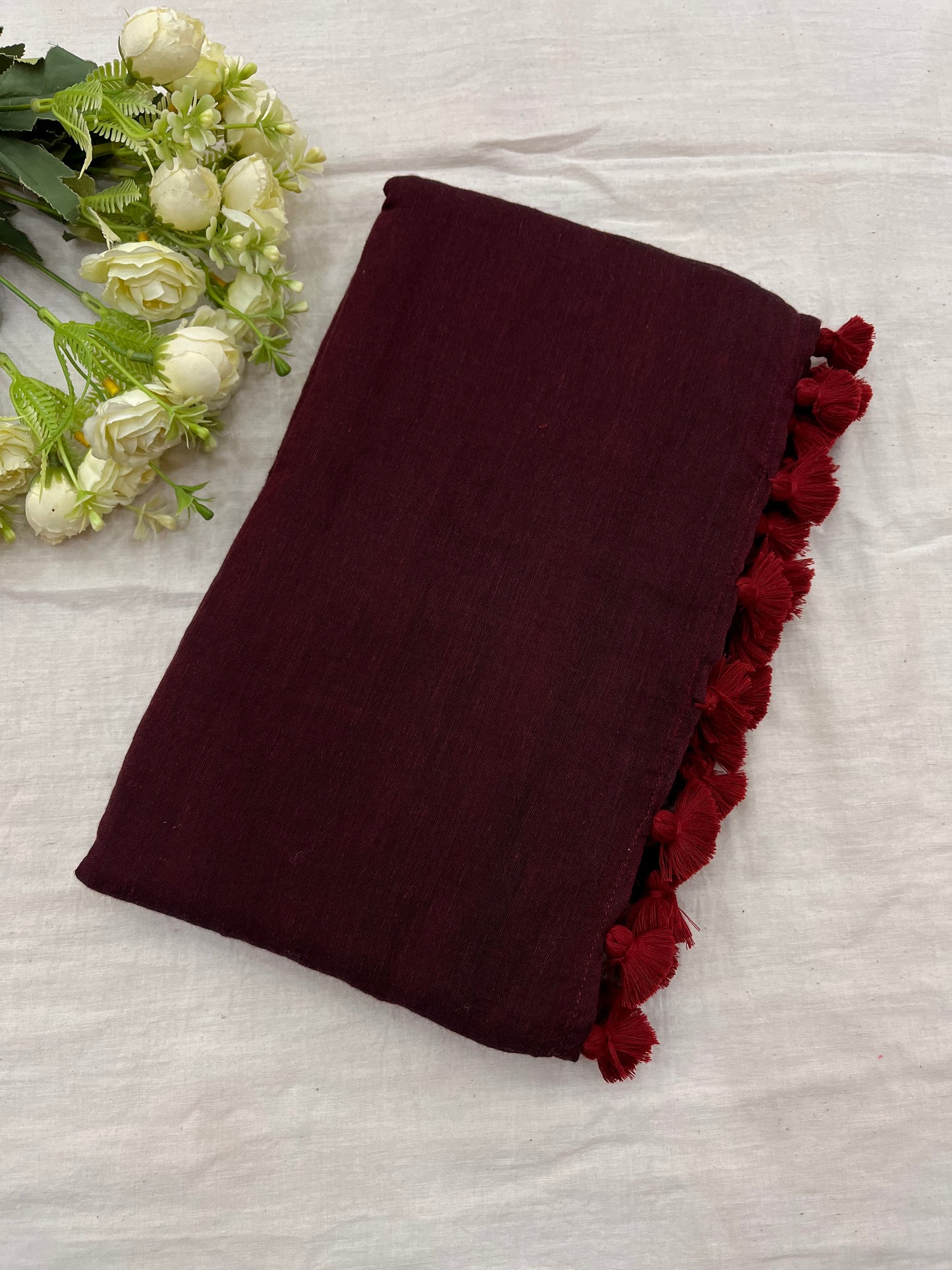 Maroon Mulmul Saree