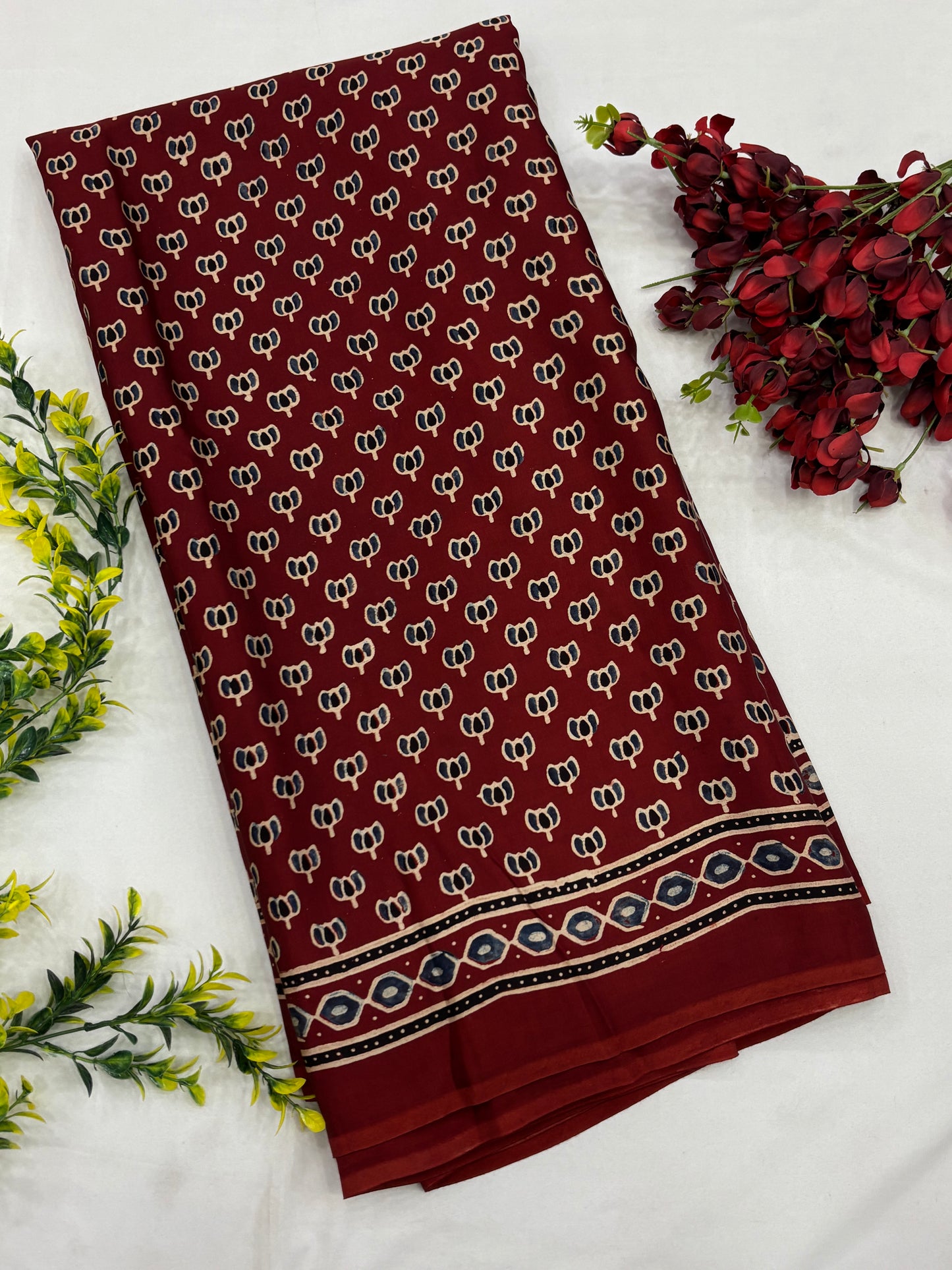 Red Kamal Ajrakh Modal Silk Saree (Dispatch 30th Jan)