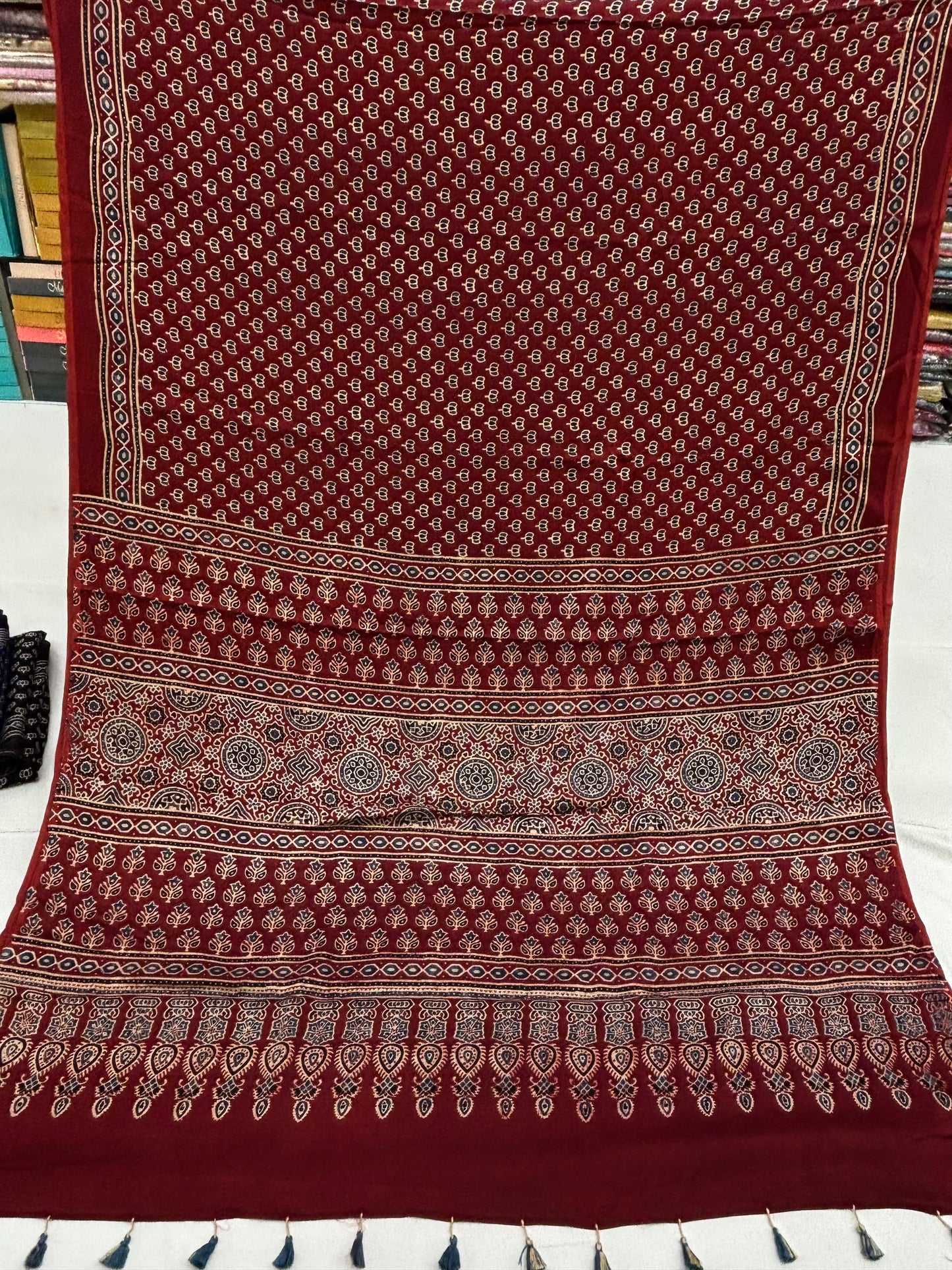 Red Kamal Ajrakh Modal Silk Saree (Dispatch 30th Jan)