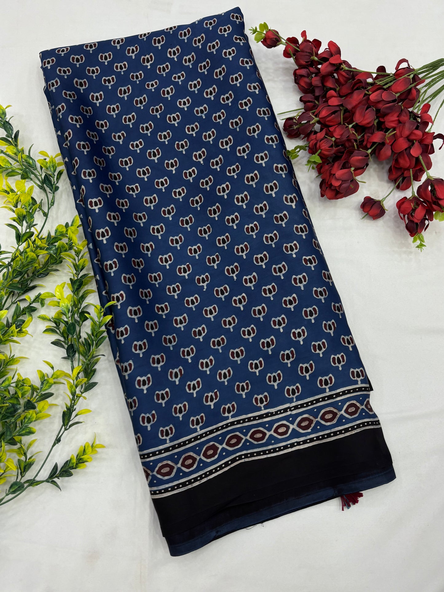 Blue Kamal Ajrakh Modal Silk Saree (Dispatch 30th Jan)