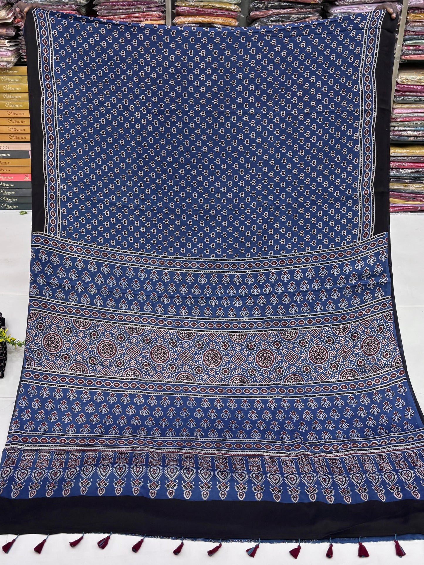 Blue Kamal Ajrakh Modal Silk Saree (Dispatch 30th Jan)